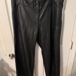 Maeve Colette Cropped Wide-leg Black “Faux” Leather Pants